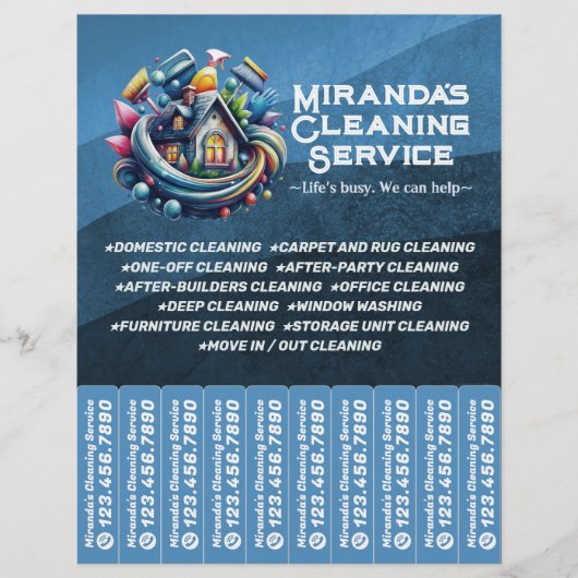 Huis schoonmaak Dienst Flyer Afscheur stroken (Voorkant)