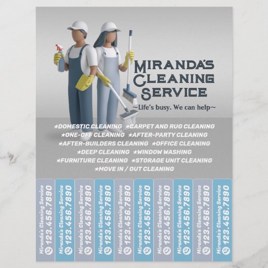 Huis schoonmaak Dienst Flyer Afscheur stroken (Voorkant)