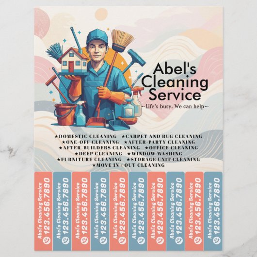 Huis schoonmaak Dienst Flyer Afscheur stroken (Voorkant)