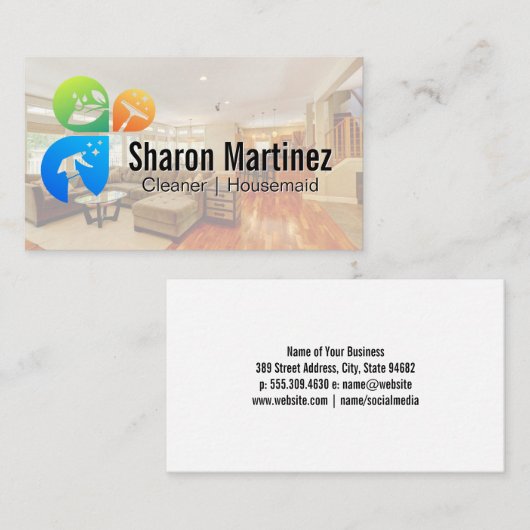 Huis Schoonmaak Diensten Iconen | Thuis Woonkamer  Visitekaartje (Voorkant / Achterkant)