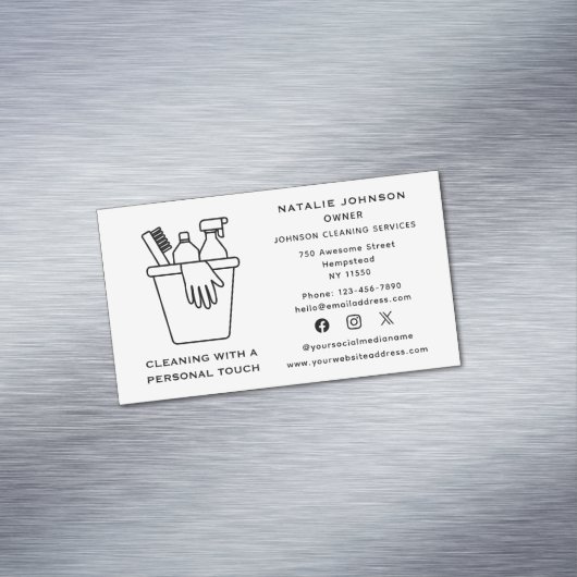 Huis schoonmaak diensten Janitorial sociale media Magnetisch Visitekaartje (Voorbeeld)