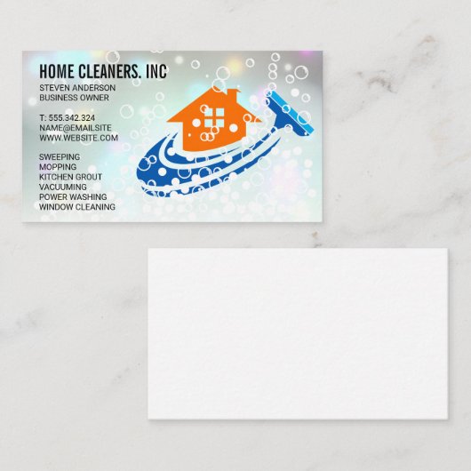 Huis Schoonmaak Logo | Dienstmeid | Zeepbellen Visitekaartje (Voorkant / Achterkant)