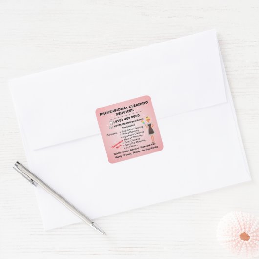 Huis Schoonmaak Maid Housekeeping Service Janitor Vierkante Sticker (Envelop)