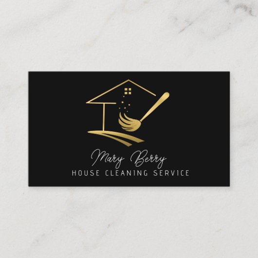 Huis Schoonmaak Maid Service Gold Mop Logo Visitekaartje (Voorkant)