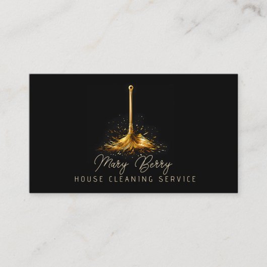 Huis Schoonmaak Maid Service Gold Mop Logo Visitekaartje (Voorkant)