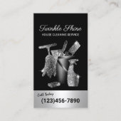 Huis Schoonmaak Moderne Zwarte Huishouding Visitekaartje (Voorkant)