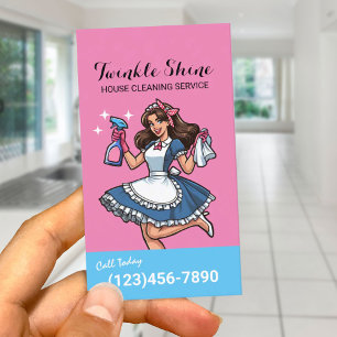 Huis Schoonmaak Retro Blauw & Roze Maid Service #2 Visitekaartje