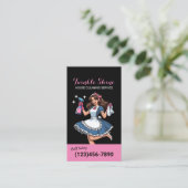 Huis Schoonmaak Retro Zwart & Roze Maid Service Visitekaartje (Staand voorkant)