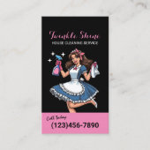 Huis Schoonmaak Retro Zwart & Roze Maid Service Visitekaartje (Voorkant)