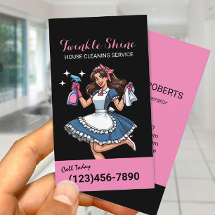 Huis Schoonmaak Retro Zwart & Roze Maid Service Visitekaartje