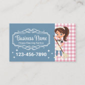 Huis Schoonmaak Service Cartoon Maid Blue & Pink Visitekaartje (Voorkant)