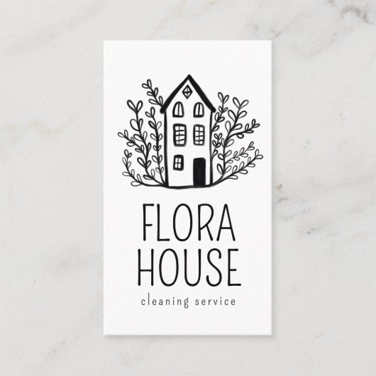 Huis Schoonmaak Service Home Hand getrokken Logo Q Visitekaartje (Voorkant)