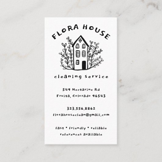 Huis Schoonmaak Service Home Hand getrokken Logo Visitekaartje (Voorkant)