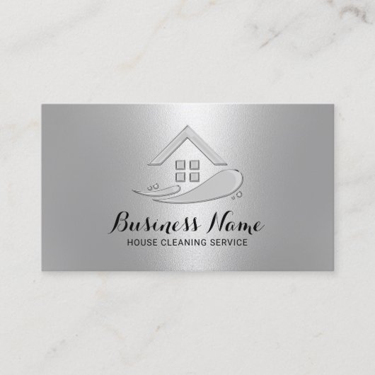 Huis schoonmaak Service Modern zilver Metallic Visitekaartje (Voorkant)
