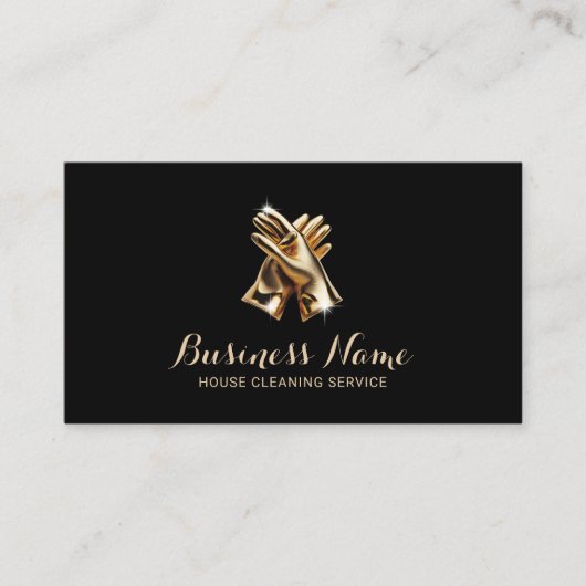 Huis Schoonmaak Service Moderne Gouden Handschoene Visitekaartje (Voorkant)