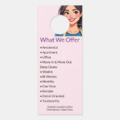 Huis schoonmaak service moderne vrouw roze deurhanger (Achterkant)