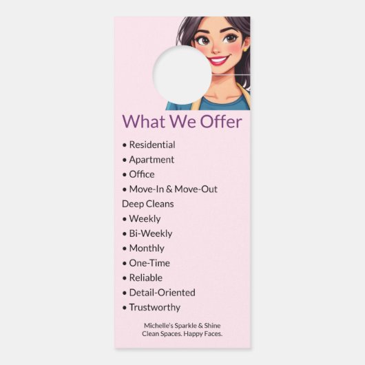 Huis schoonmaak service moderne vrouw roze deurhanger (Achterkant)