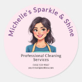 Huis schoonmaak service moderne vrouw roze ronde sticker (Voorkant)