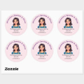 Huis schoonmaak service moderne vrouw roze ronde sticker (Vel)