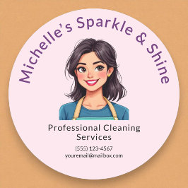 Huis schoonmaak service moderne vrouw roze ronde sticker