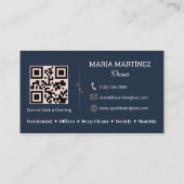 Huis Schoonmaak Service QR Code Roos Gold Navy Blu Visitekaartje (Achterkant)