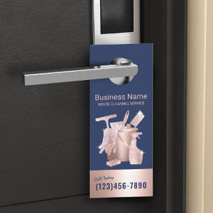 Huis Schoonmaak Service Roos Gold Navy Blue Maid Deurhanger