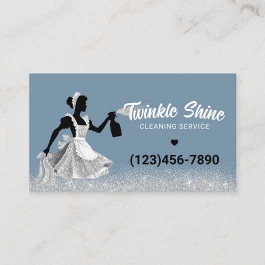 Huis Schoonmaak Service Zilver Maid Dusty Blue Visitekaartje (Voorkant)