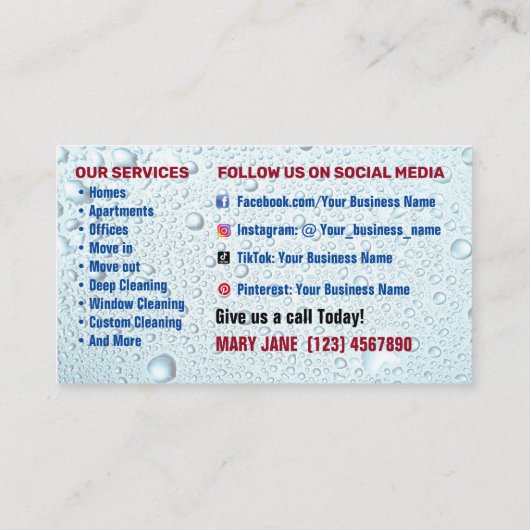 Huis schoonmaak Visitekaartjes (Achterkant)