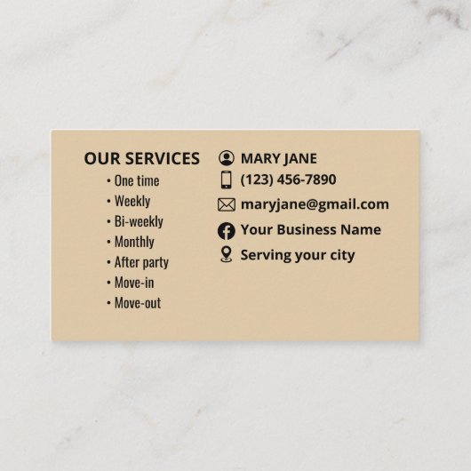 Huis schoonmaak Visitekaartjes (Achterkant)