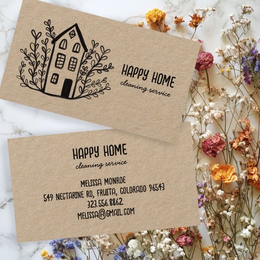 Huis schoonmaakdiensten Hand getrokken Doodle Kraf Visitekaartje