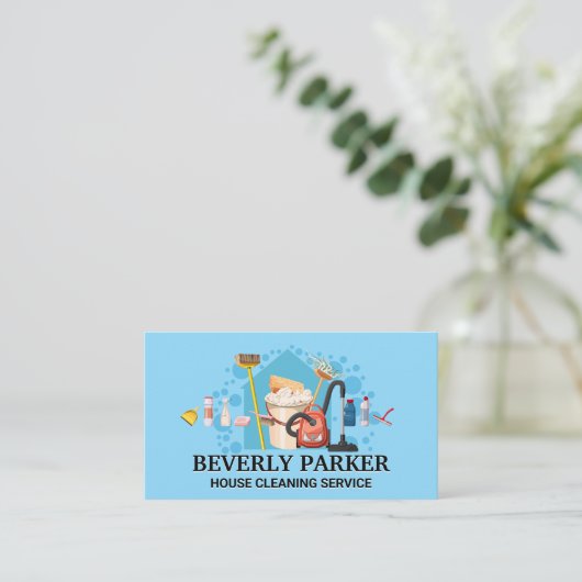 Huis schoonmaakdiensten illustraties visitekaartje (Staand voorkant)