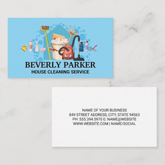 Huis schoonmaakdiensten illustraties visitekaartje (Voorkant / Achterkant)
