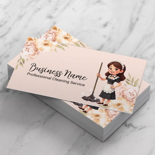 Huis schoonmaakservice Bloemen Schattige Maid Visitekaartje