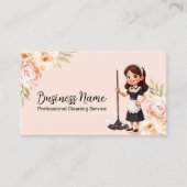 Huis schoonmaakservice Bloemen Schattige Maid Visitekaartje (Voorkant)