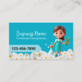 Huis schoonmaakservice Daisy Flowers Blauwgroen Ma Visitekaartje (Voorkant)