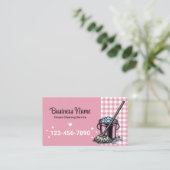 Huis schoonmaakservice Schattige Roze Plaid Visitekaartje (Staand voorkant)