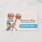 Huis schoonmaken Cartoon  Vrouw Maid Service Visitekaartje (Voorkant)