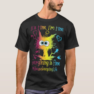 Huis schoonmaken Leven Alles is goed Kat Kleurrijk T-shirt