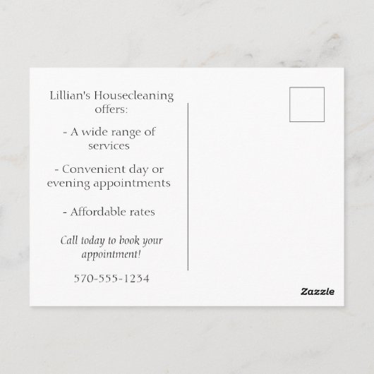 Huis schoonmaken Maid Business Adverteren Briefkaart (Achterkant)