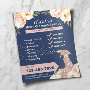Huis schoonmaken Maid Service Floral Navy Blue Flyer