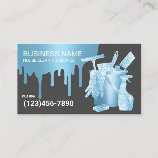 Huis schoonmaken Moderne Blauwe Drips Maid Service Visitekaartje (Voorkant)