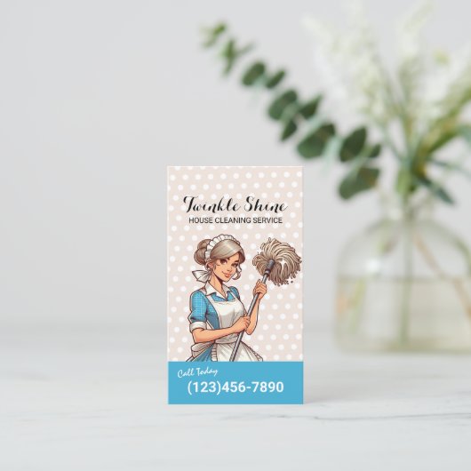 Huis schoonmaken Schattige Meisje Maid Service Pol Visitekaartje (Staand voorkant)