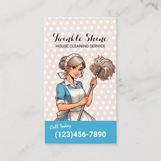 Huis schoonmaken Schattige Meisje Maid Service Pol Visitekaartje (Voorkant)