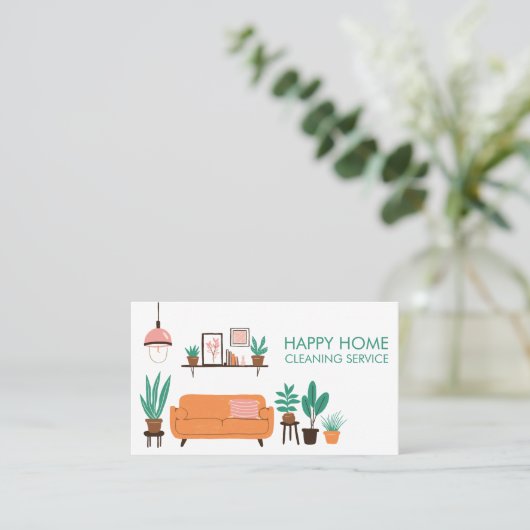 Huis schoonmaken Schattigee woonkamer kunst aangep Visitekaartje (Staand voorkant)