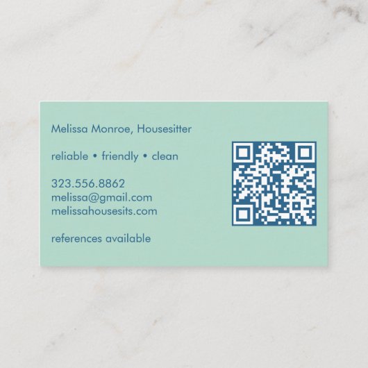 Huis Sitter Schattigee voordeur aangepaste QR-code Visitekaartje (Achterkant)