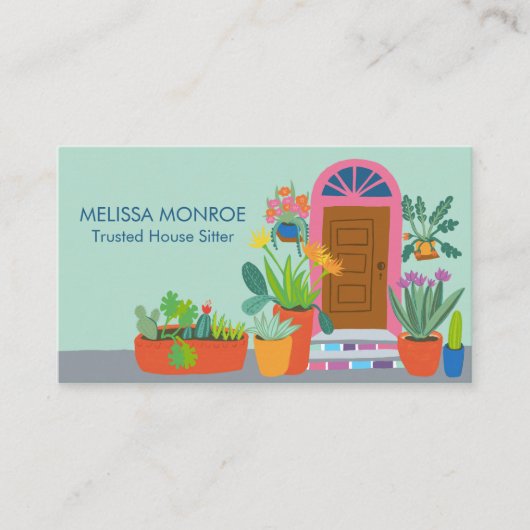 Huis Sitter Schattigee voordeur aangepaste QR-code Visitekaartje (Voorkant)