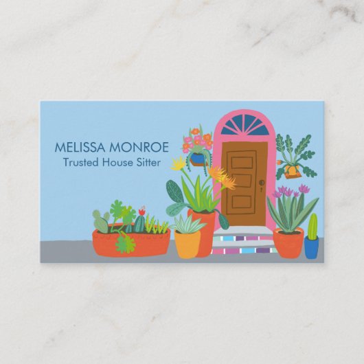 Huis Sitter Schattigee voordeur aangepaste QR-code Visitekaartje (Voorkant)