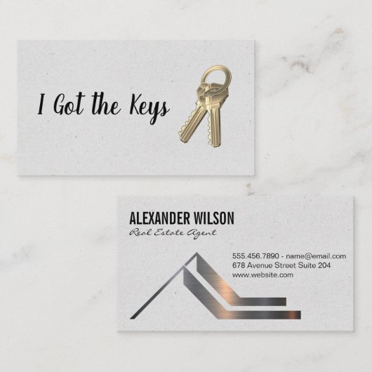 Huis Sleutels | Vastgoed Metallic Geborsteld Logo Visitekaartje (Voorkant / Achterkant)