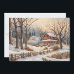 Huis Sneeuwbos Winter Vrolijk Kerstfeest Feestdagenkaart<br><div class="desc">Vintage kerstvakantie wenskaart met een schilderij van een oud rood huis zittend alleen in het midden van een met sneeuw bedekt bos in de winter. Gepersonaliseerd op de achterkant met uw bericht en naam. Neem contact met mij op voor hulp bij uw maatwerk of om extra matching of coördinatie van...</div>