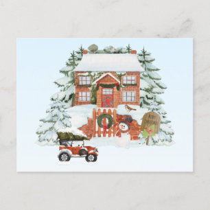 huis Sneeuwscène met vrolijk kerstfeest Briefkaart